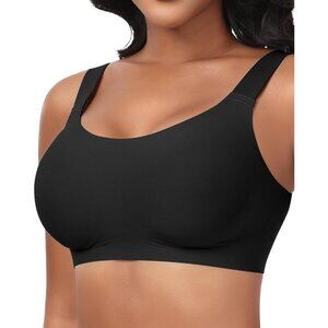 🆕Women Black Nylon Wireless Full Coverage Seamless Padded No Underwire Bra